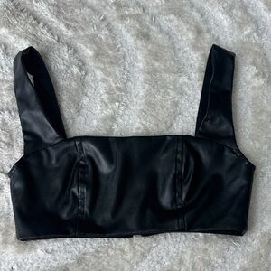 EDIKTED Black Faux Leather Crop Top